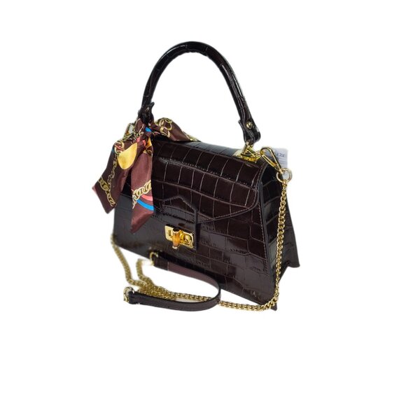 Genuine Charlie Leather "Teresa" Espresso Brown Croc Print Handbag/Crossbody–NWT - Picture 1 of 13